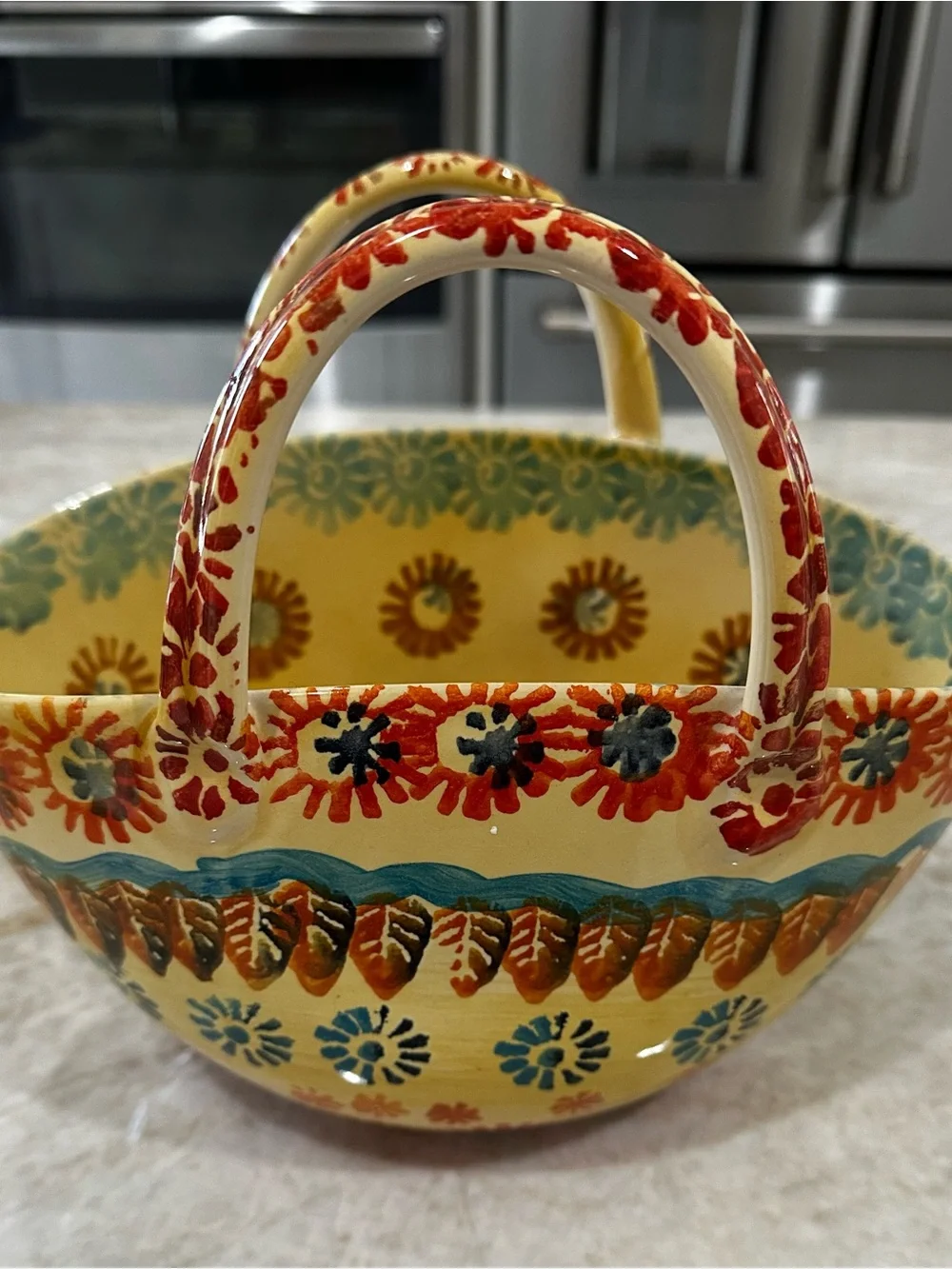 Vintage Italian Hand Painted Ceramic Basket